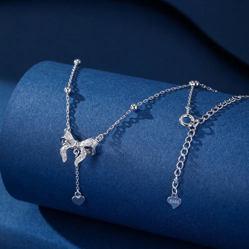 S925 pure silver butterfly heart pendant necklace with O-ring chain in silver colour