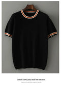 Men's short sleeve round neck pure wool sweater in black, grey, or white.