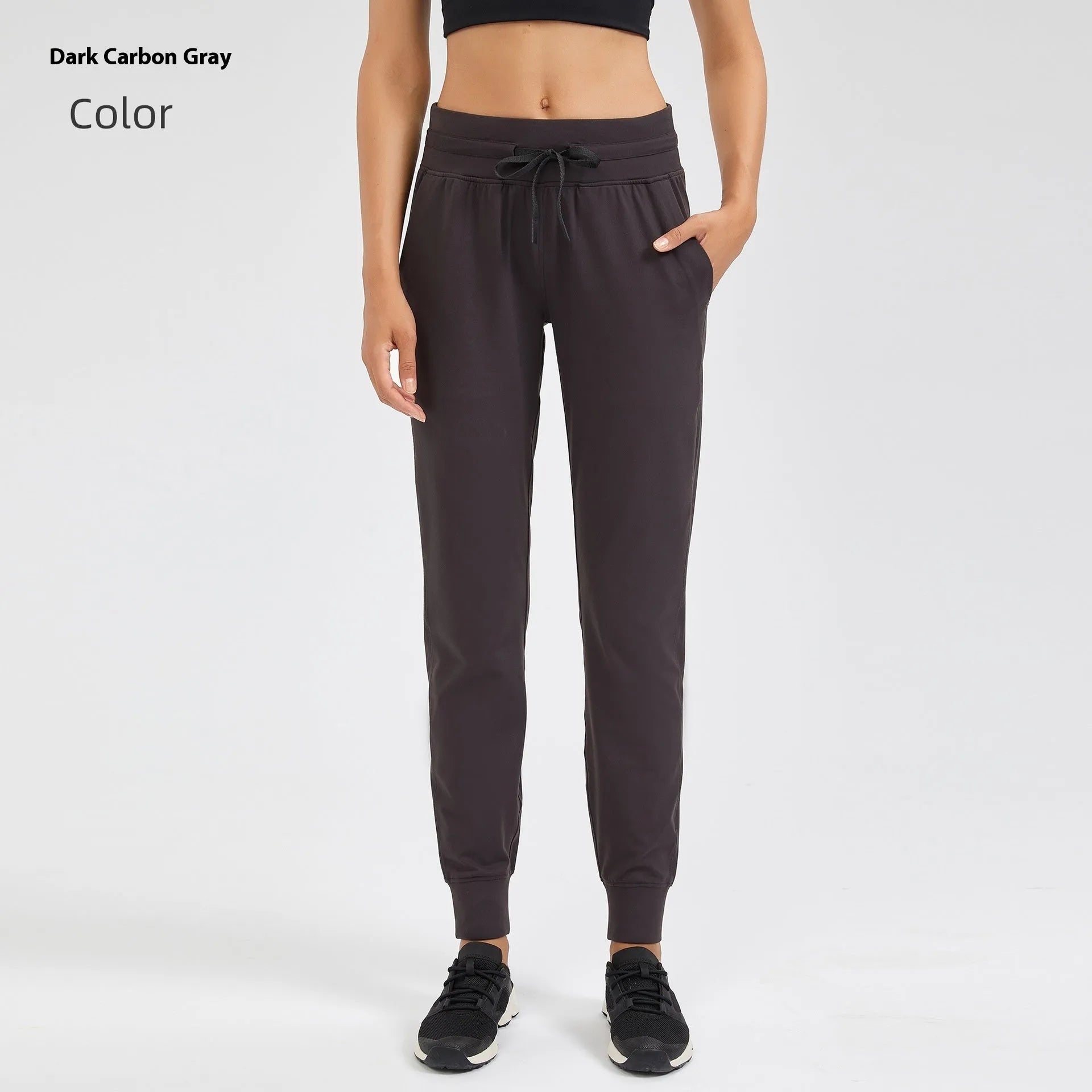 Women's high waist yoga pants in Belgian Blue colour with drawstring waistband for running fitness