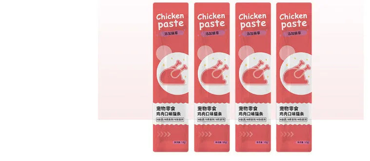 Pack of 10 cat snack strips for kittens with four flavour variety options