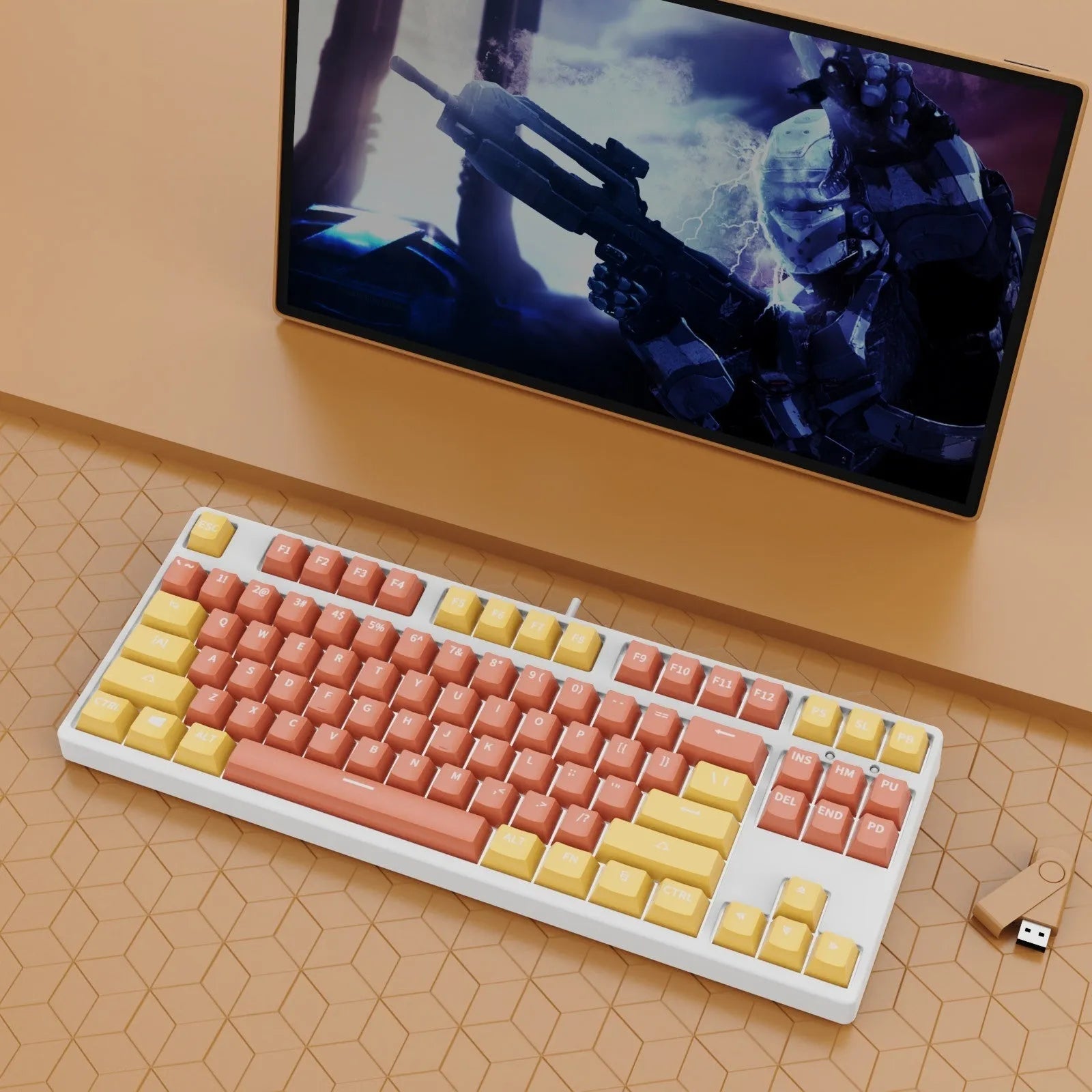 87-key mechanical gaming keyboard with dual-colour backlighting and metal chassis