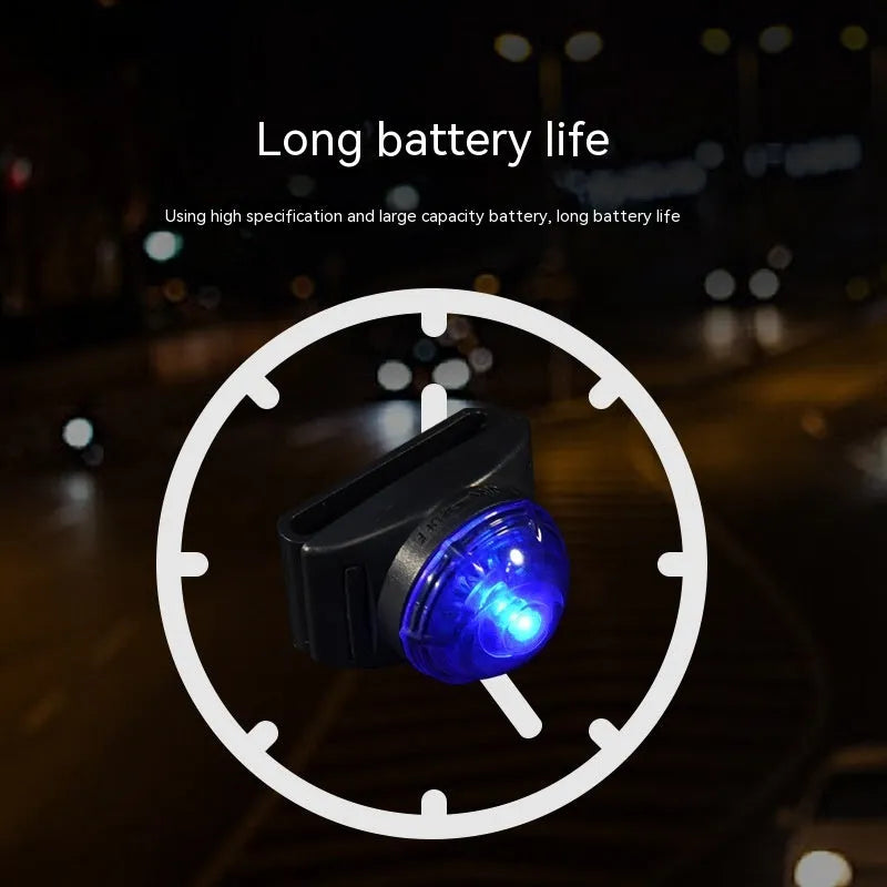 Plastic night anti loss dog walking light in blue attached to a dog collar for evening safety