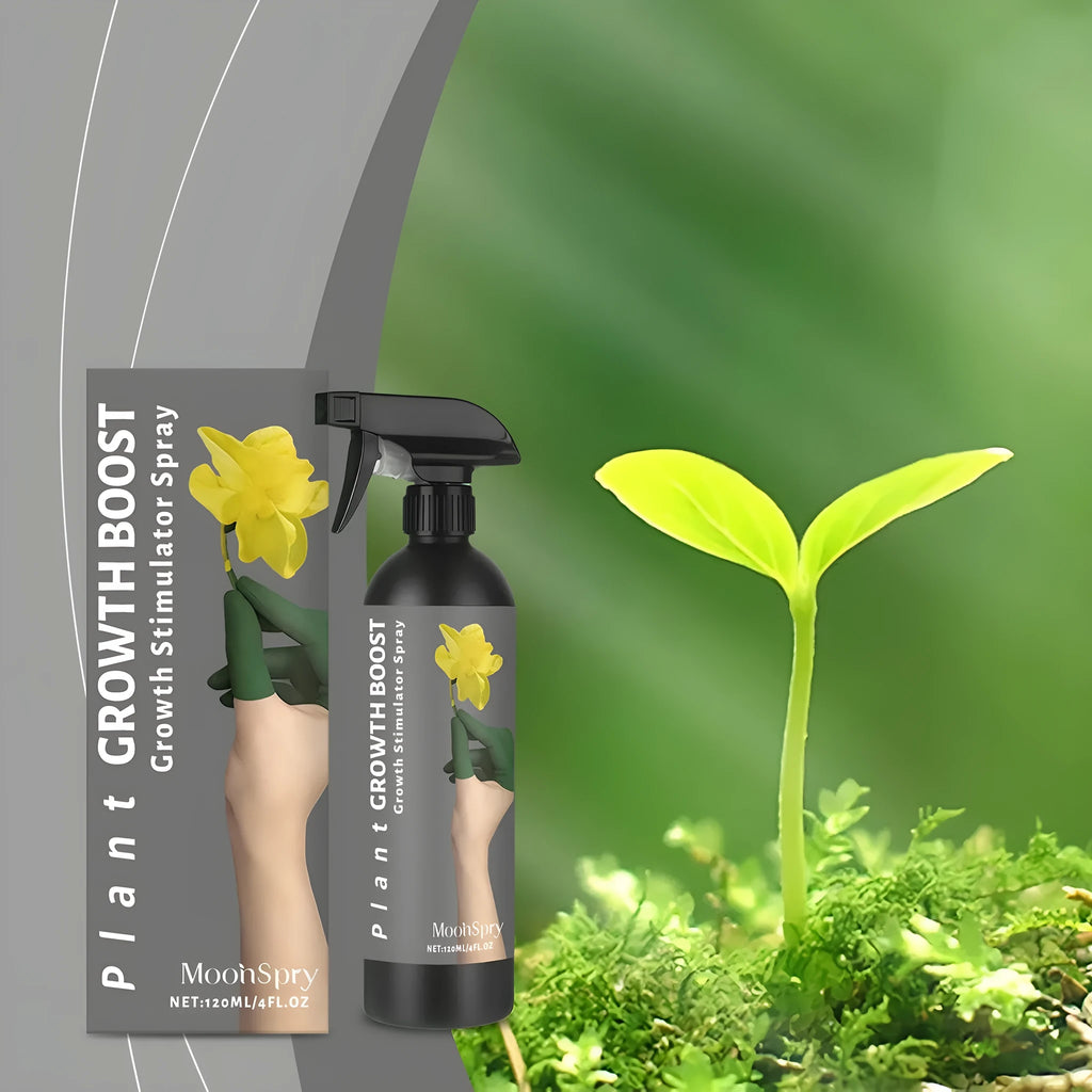 Plant Growth Boost 120ml plant nutrition spray bottle with label, ready for use on indoor plants