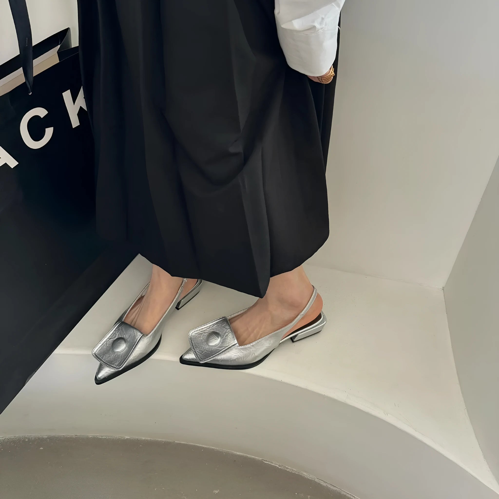 Women's low-heel pointed toe sandals with closed front and back strap in multiple colour options