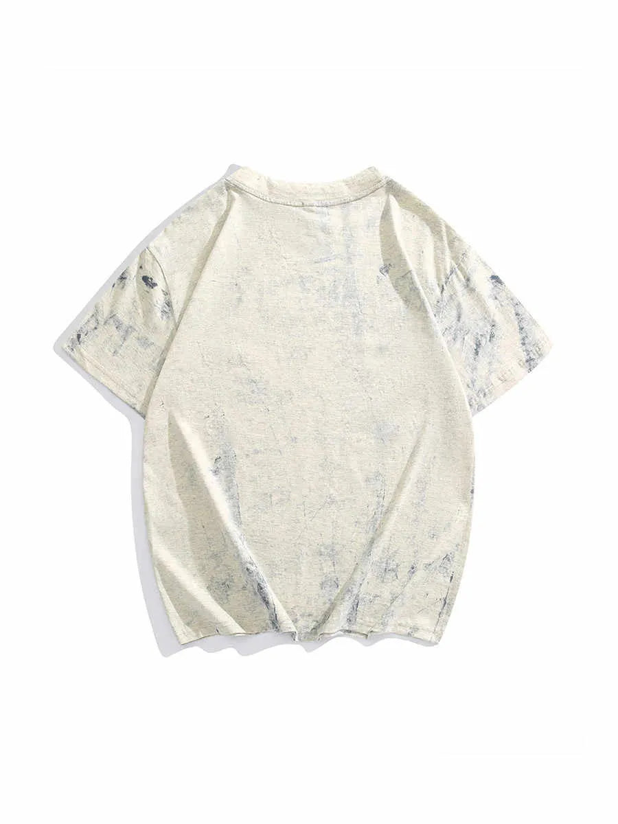 Grey men's tie-dye print T-shirt with loose fit and half sleeves