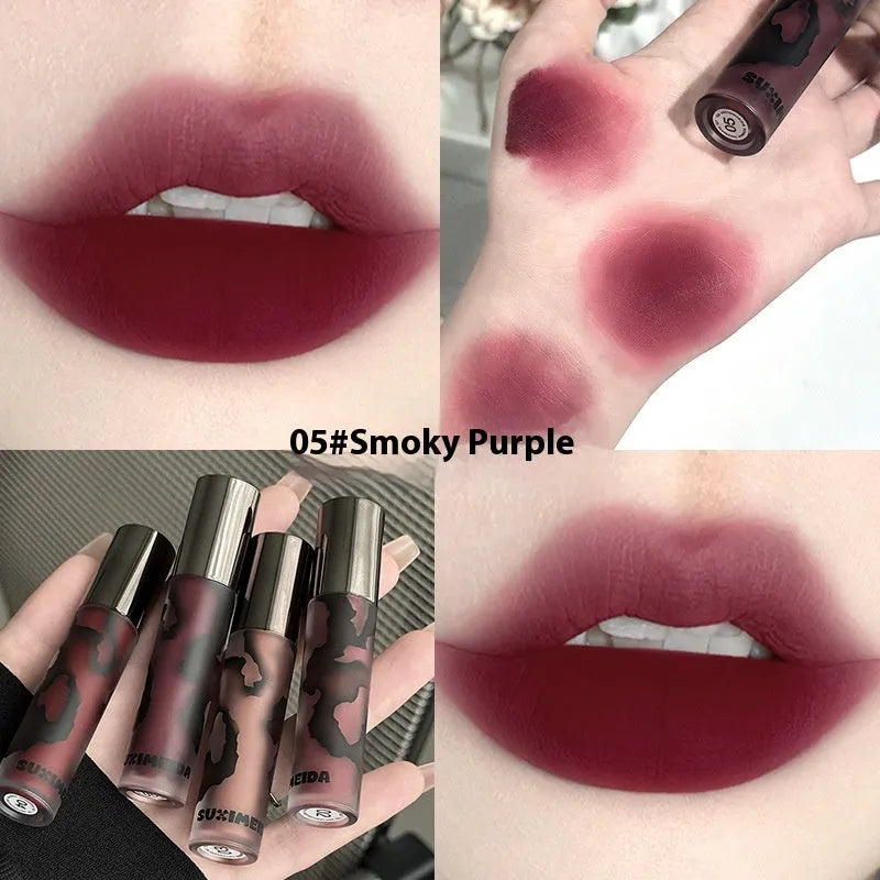 Matte lip mud lipstick in five colour shades with no stain on cup formula, 3.2g net content.