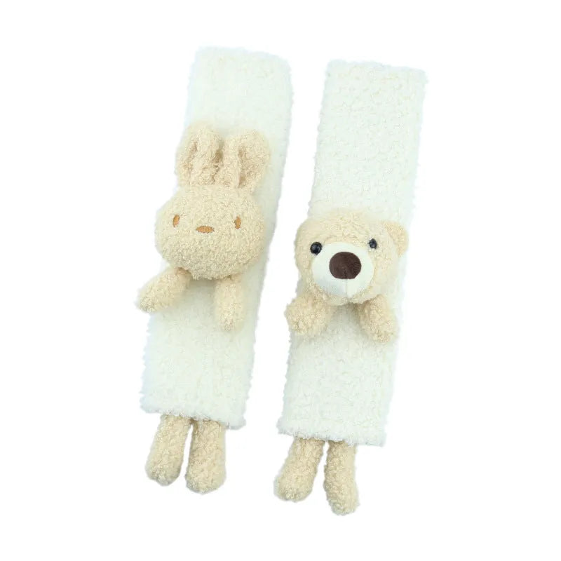 Cartoon plush car seat belt shoulder protector in lamb wool with rabbit and bear designs
