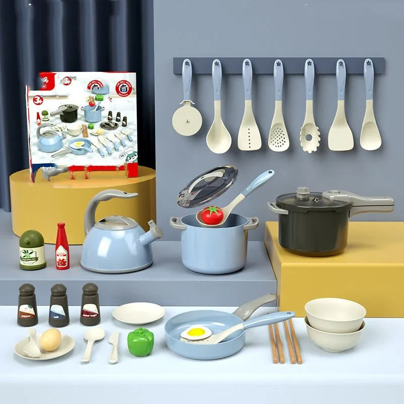 31-piece simulation induction cooker toy kitchen set for children aged 4-6, red or blue plastic playset with light and sound effects