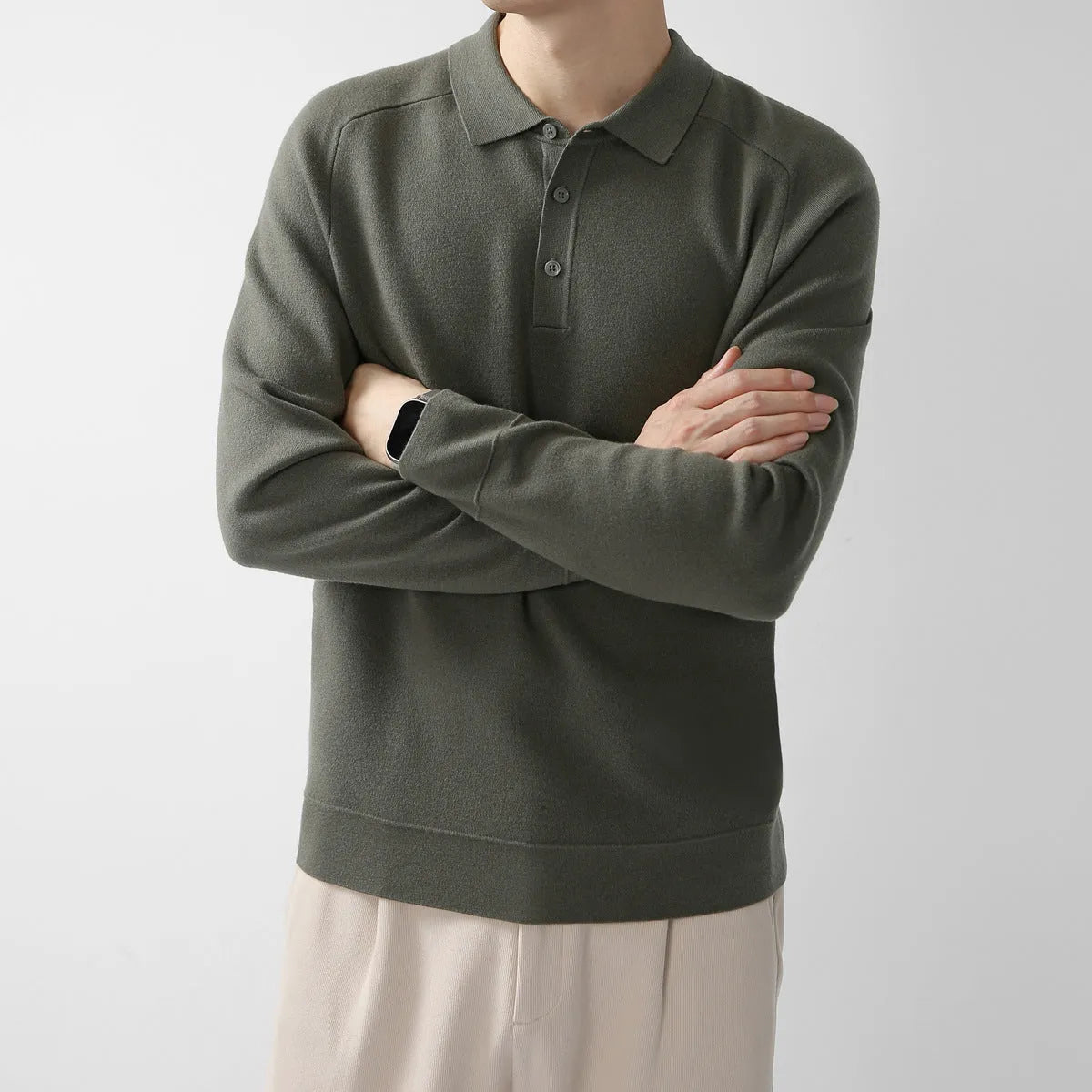 Men's lambswool knit polo sweater with raglan sleeves, solid colour, regular fit, sizes M-XXXL.