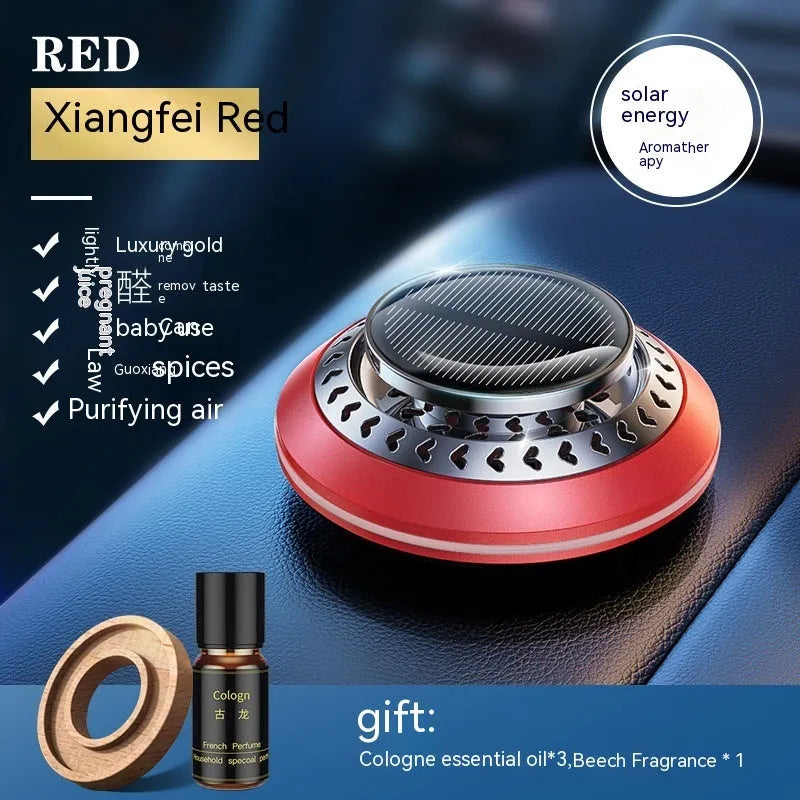Solar-powered aluminium alloy car air freshener with essential oil and fragrance slices for odour removal