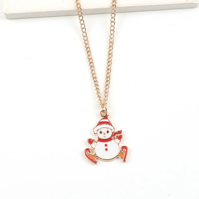 Christmas necklace with cartoon Santa Claus, snowman, or elk alloy pendant on a gold chain.