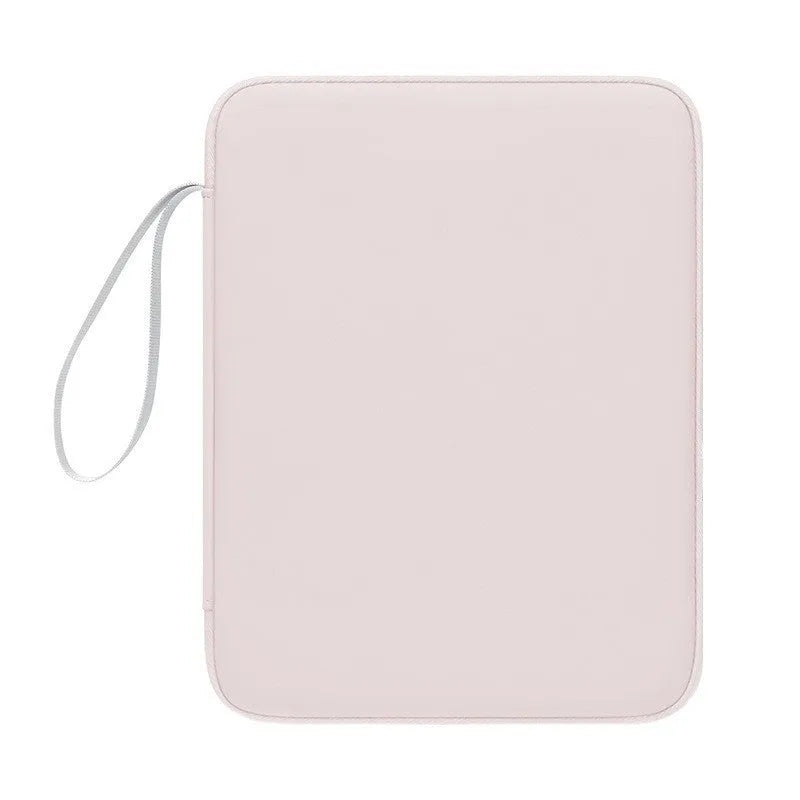 Imitation leather tablet protective case with a carry handle in light grey, shown next to a black variant.