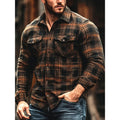 Men's fleece-lined plaid pocket shirt in cardigan style with long sleeves, available in multiple colours