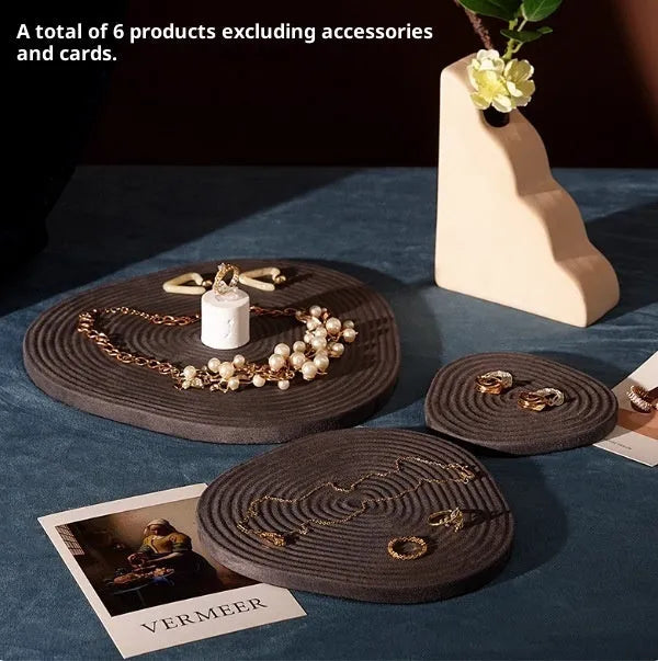 Flannel tree wheel jewellery display stand with rotating design, small size 12x11.5cm, black colour