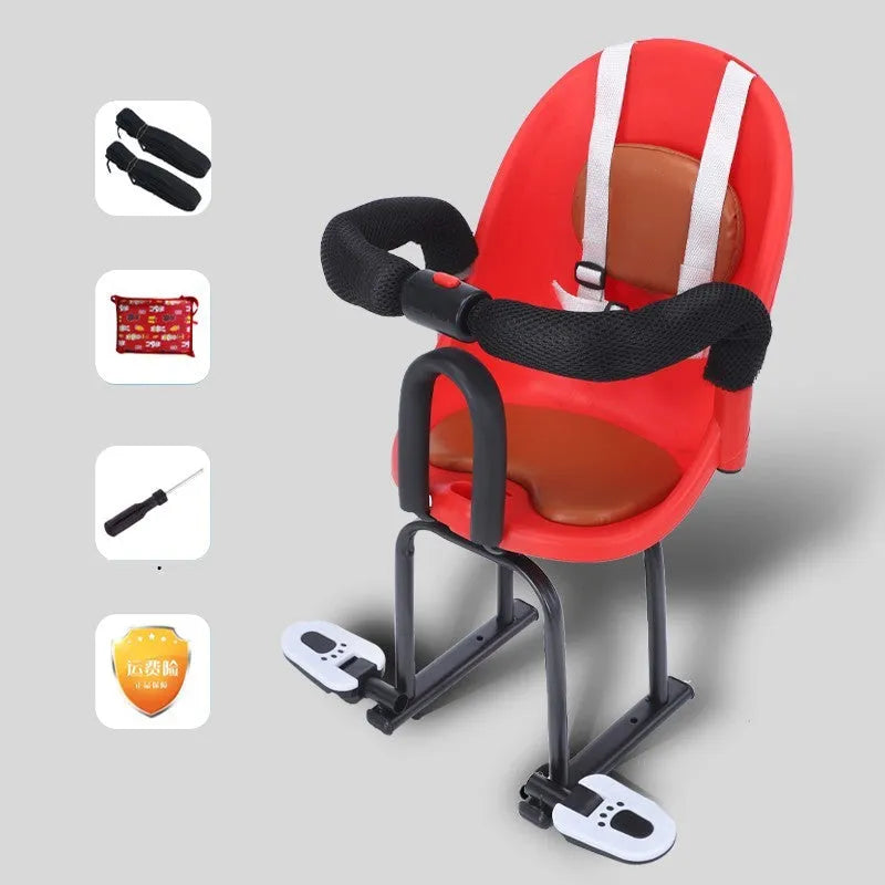 Children's front seat for battery scooter with high carbon steel frame in black, red or white colour options
