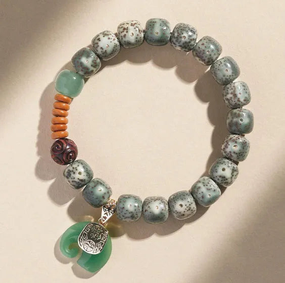 Jade green star moon bodhi bracelet unisex geometric 10mm natural stone handcrafted
