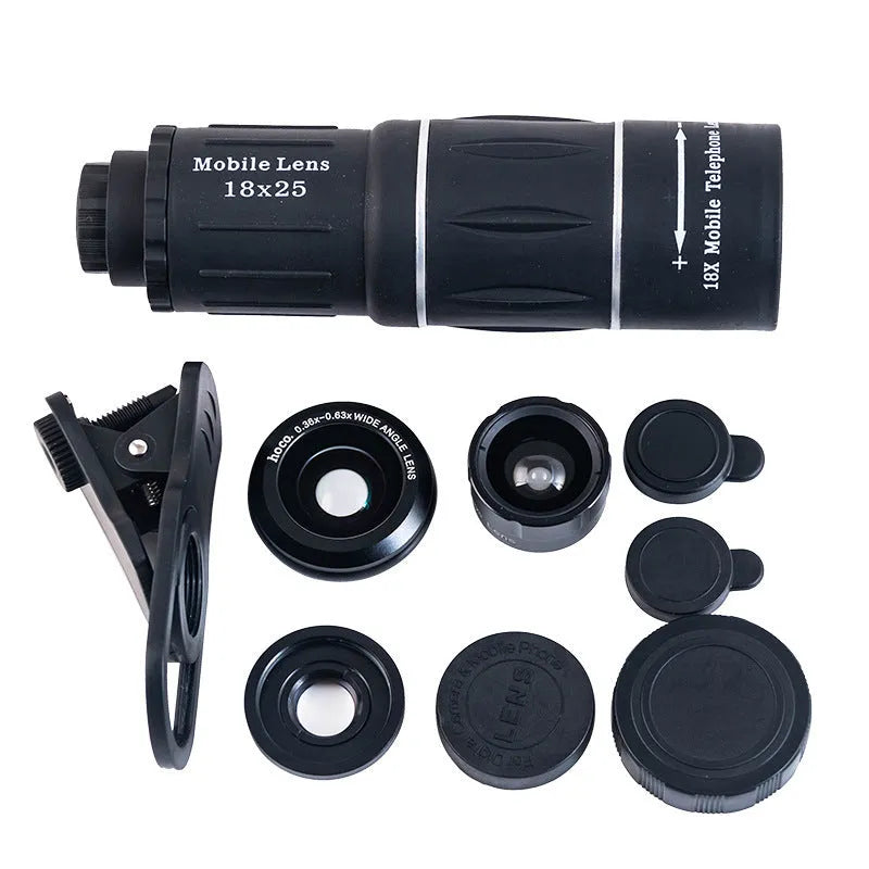 Mobile phone zoom telephoto lens 15-45x with universal clip, UV filter, metal tripod and red or black finish