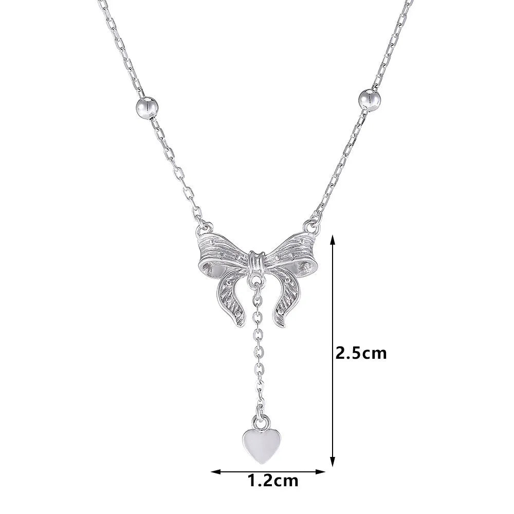 S925 pure silver butterfly heart pendant necklace with O-ring chain in silver colour