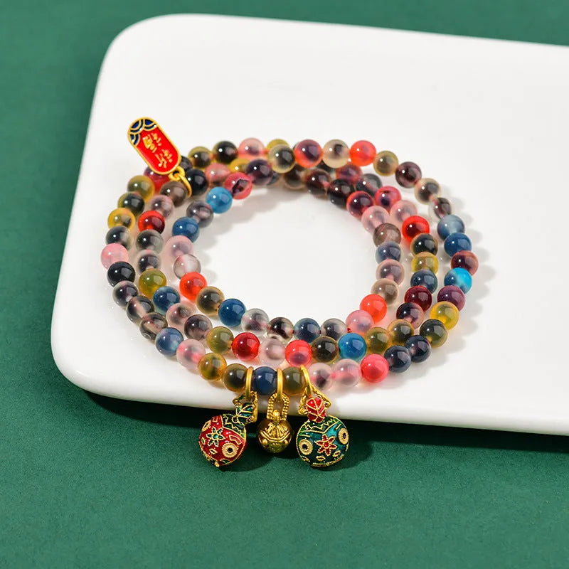 Dzogchen half pond agate bracelet in sugar heart fragrant gray with coloured glaze and swallowing gold beast design