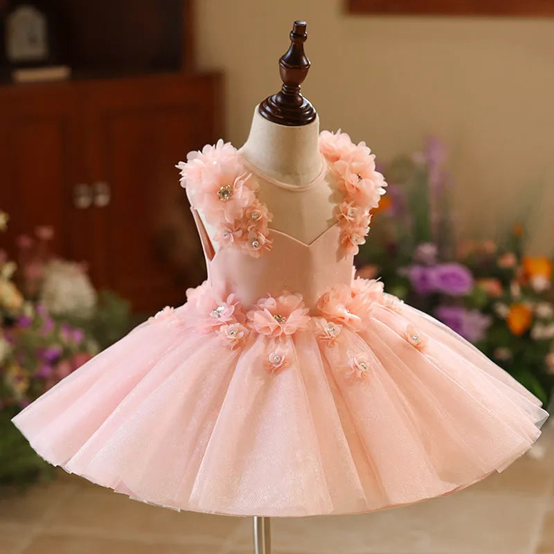 Pink polyester flower girl princess dress suitable for heights 80cm to 150cm