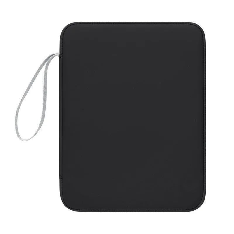 Imitation leather tablet protective case with a carry handle in light grey, shown next to a black variant.