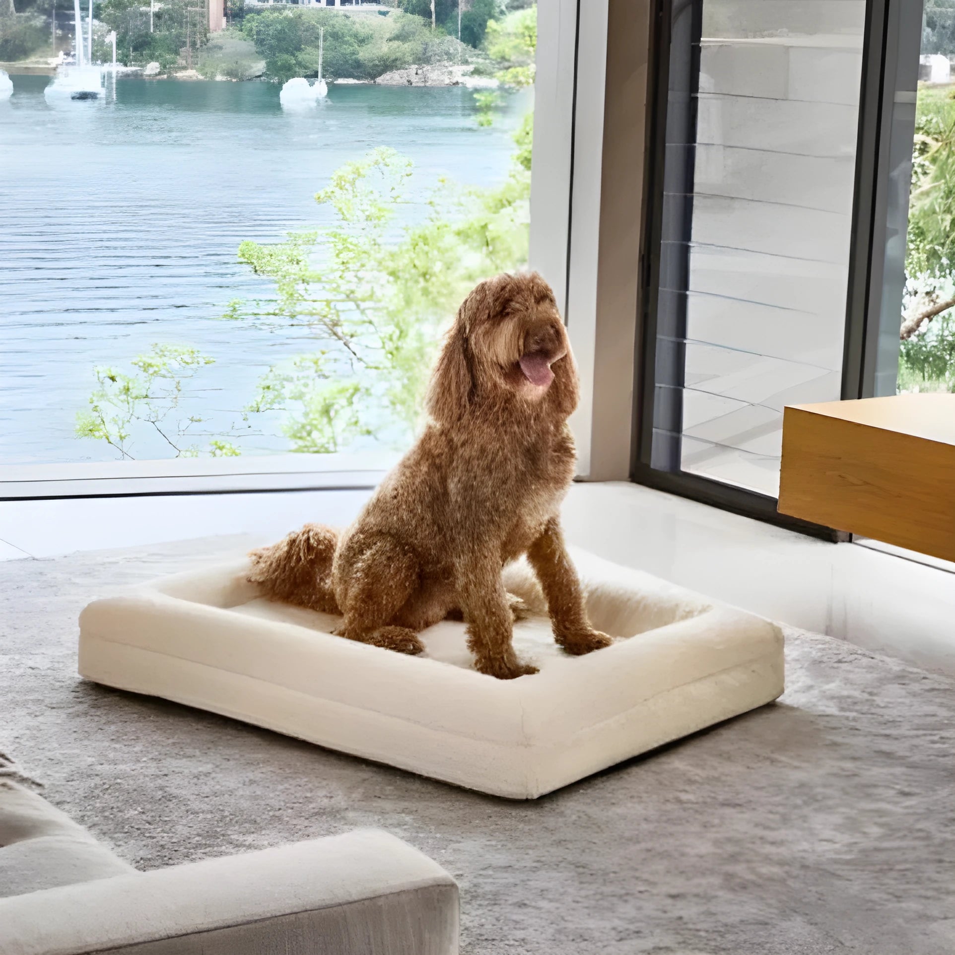 Rectangular pet sofa bed with thickened mattress in cloth material, available in multiple sizes for dogs