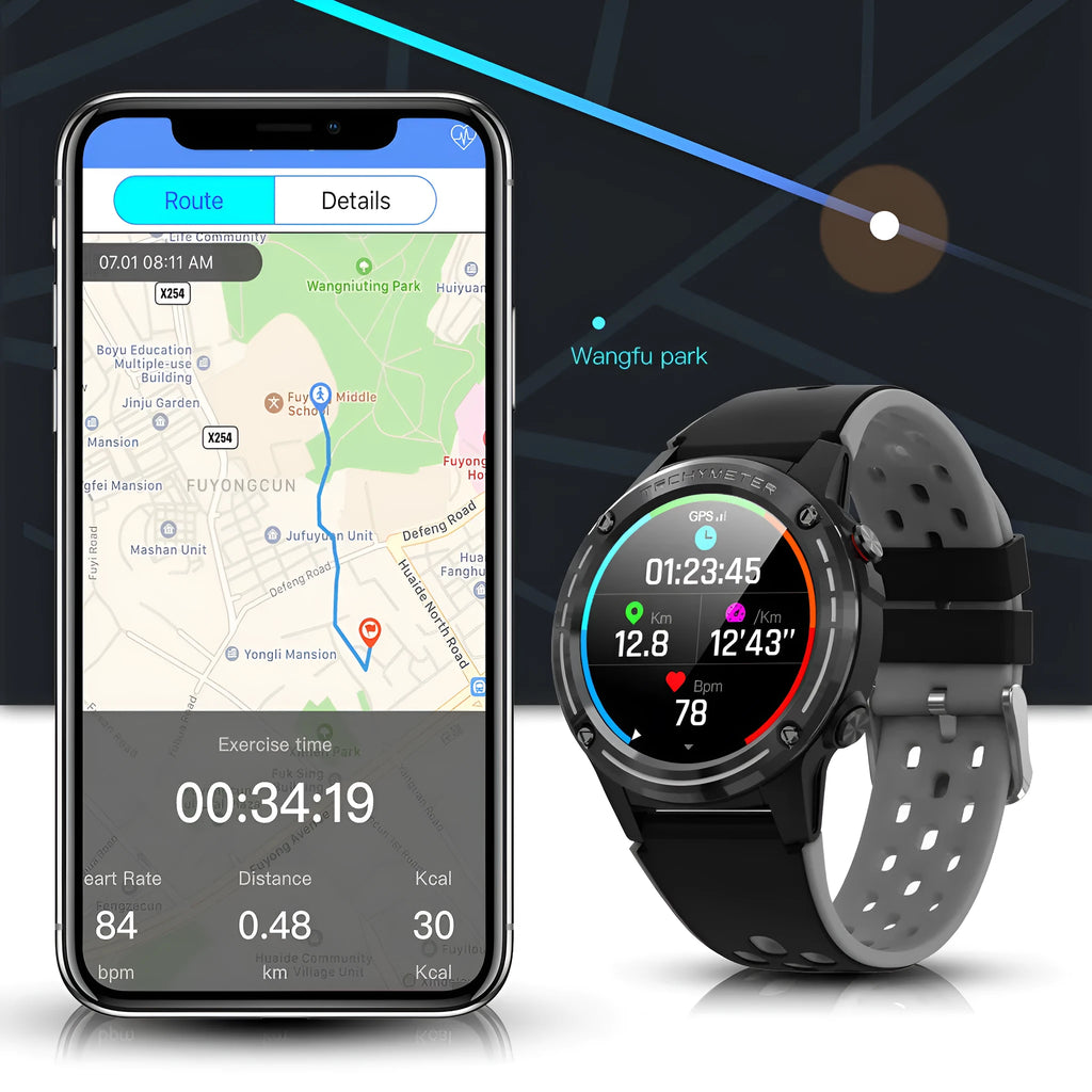 GPS smart watch with square 49mm case and silicone sports bracelet in multiple colour options