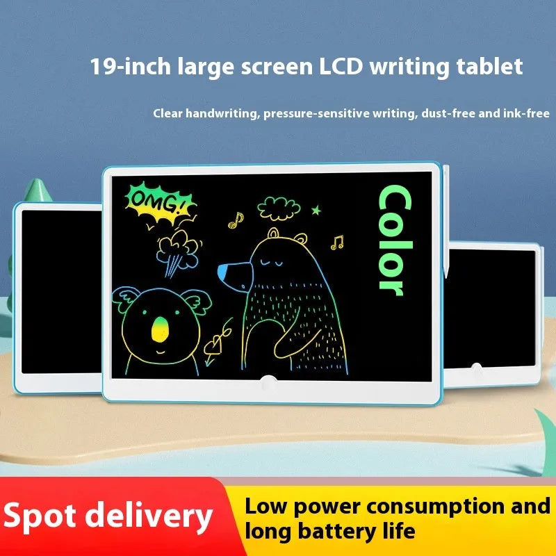 19-inch rechargeable LCD children's drawing board in blue and white colour with stylus