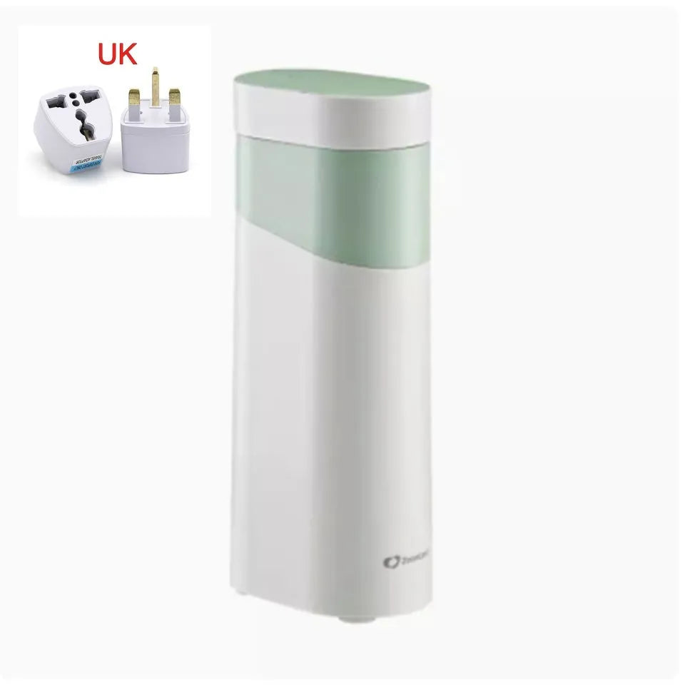 Black and green desktop water dispenser with temperature control settings and nano heating film