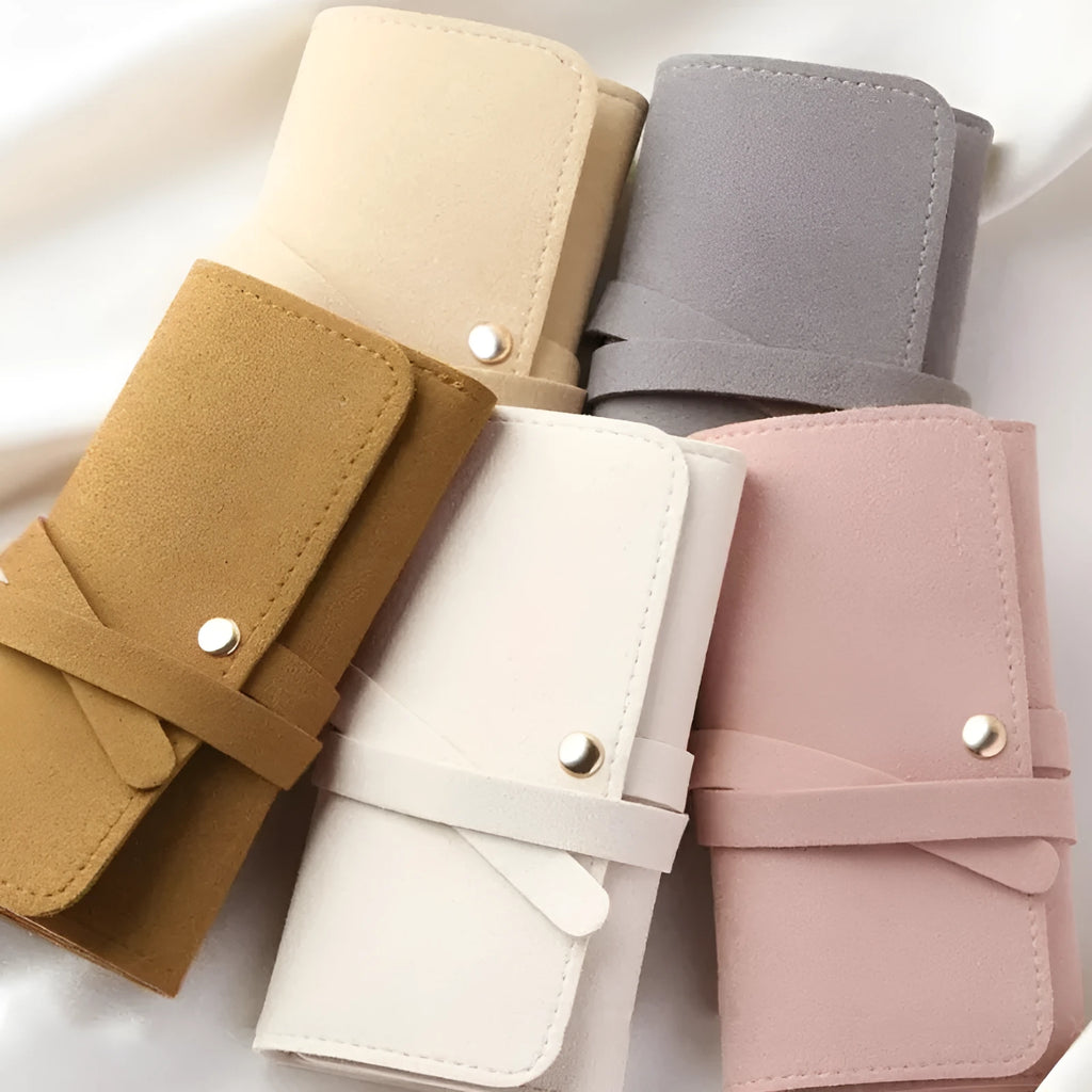 12x12cm leather and microfiber jewellery pouch in beige, brown, gray, pink or white for earrings, rings and watches