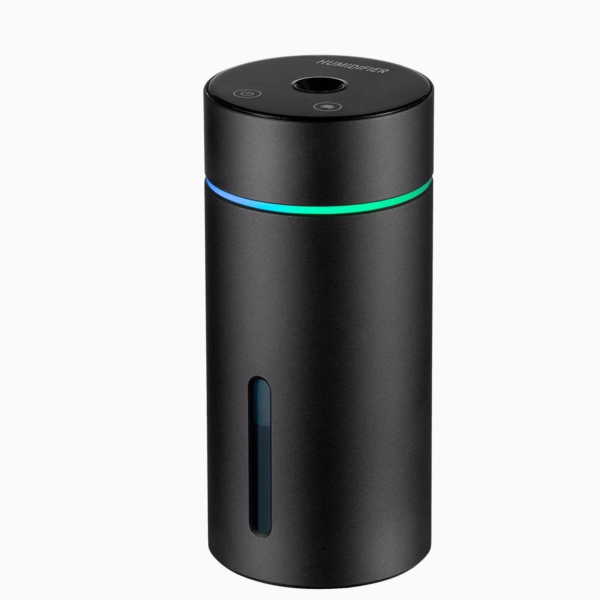 Black portable car air humidifier and essential oil diffuser with aluminium body and USB cable