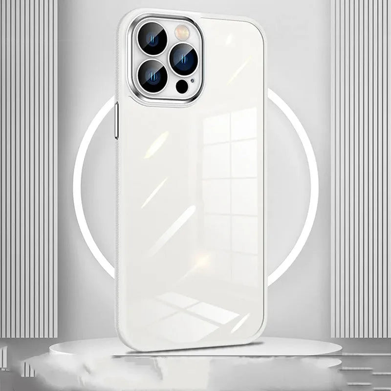 Creative Acrylic HD phone case hard protector for iPhone 12 13 14 series solid colour black