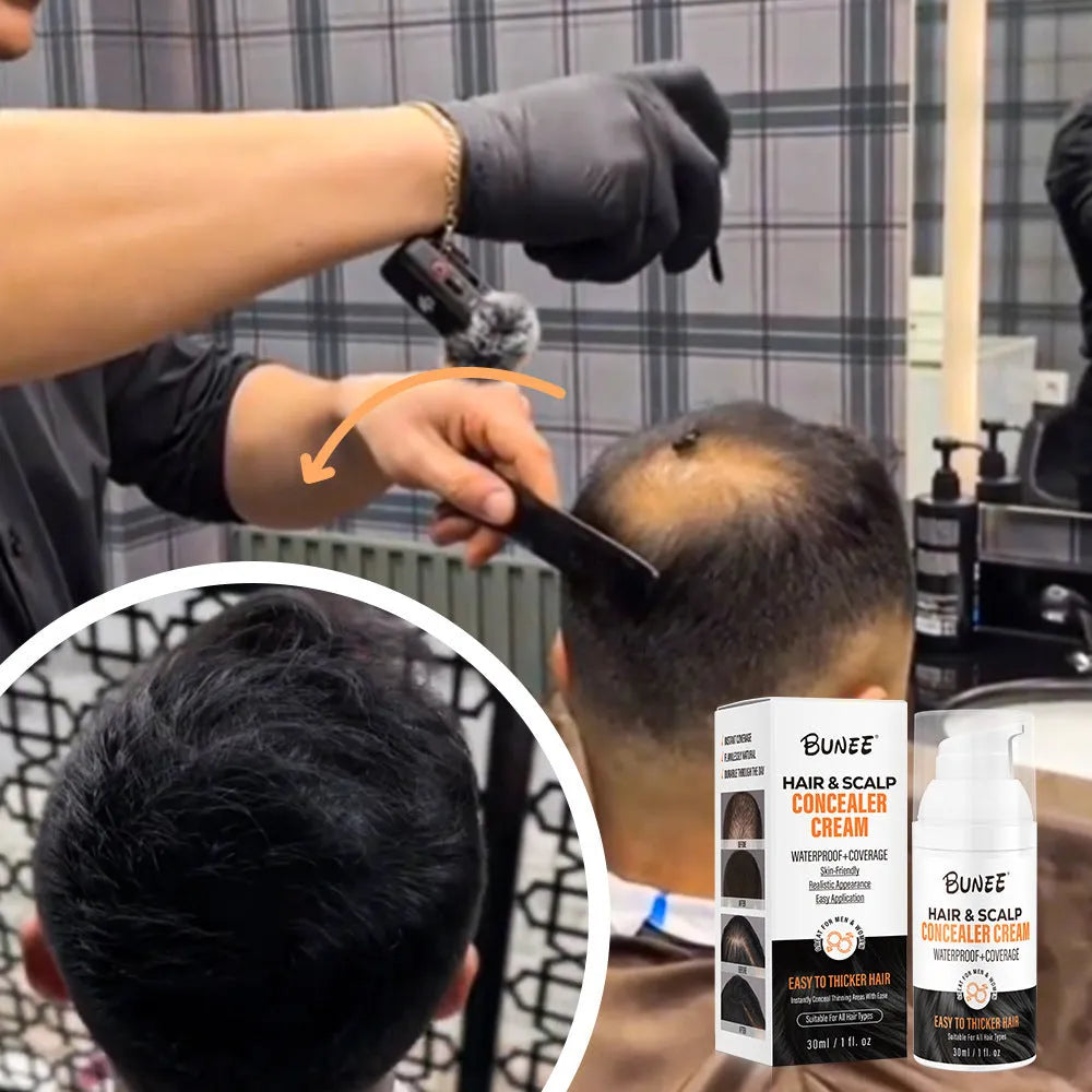 30ml dark brown scalp concealer pomade with applicator brush for hair thinning coverage.