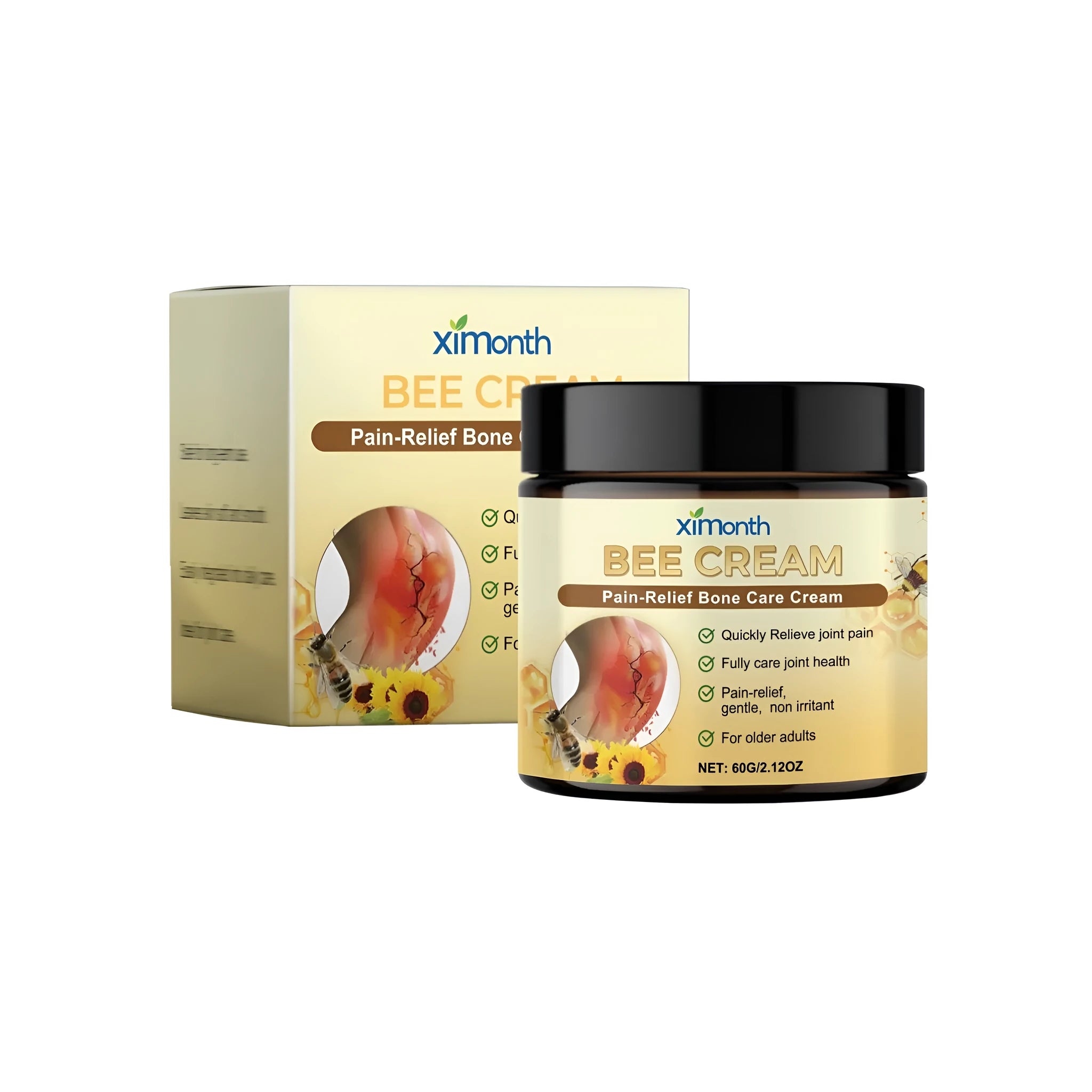 60g tube of pain-relief bone care cream with bee venom, arnica, and glucosamine for muscle and joint soothing