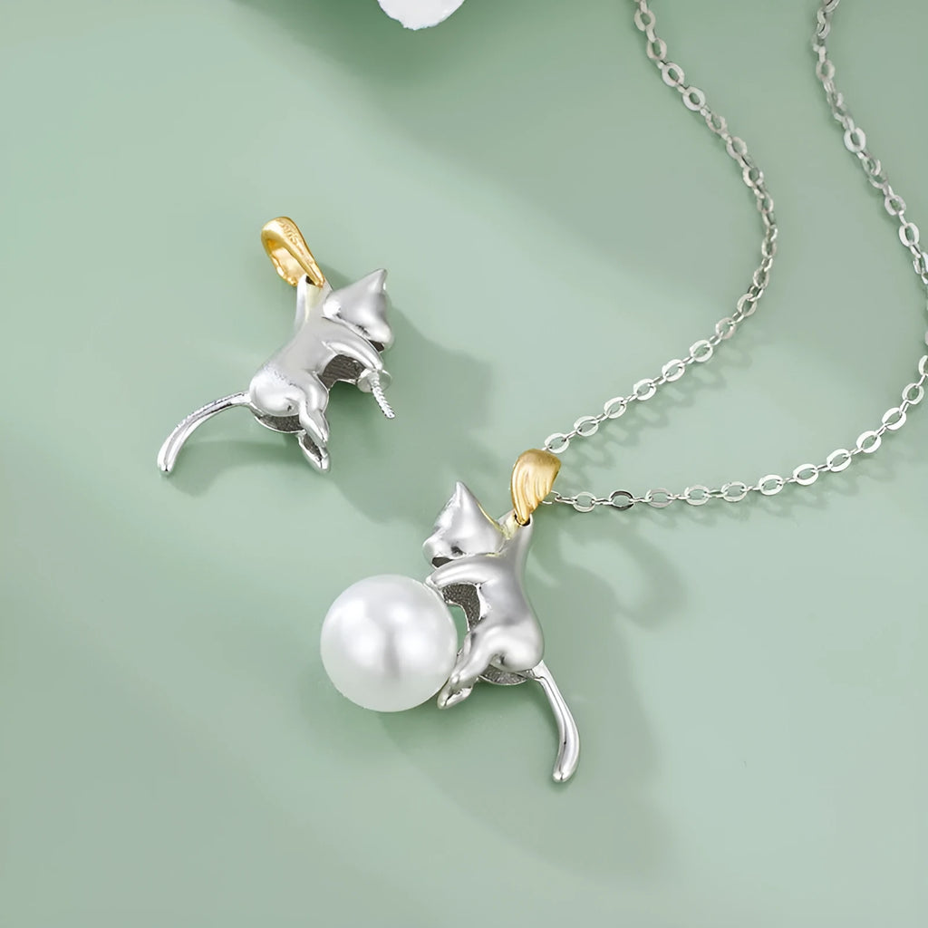 925 sterling silver clavicle chain necklace with cat pendant design in electroplated finish