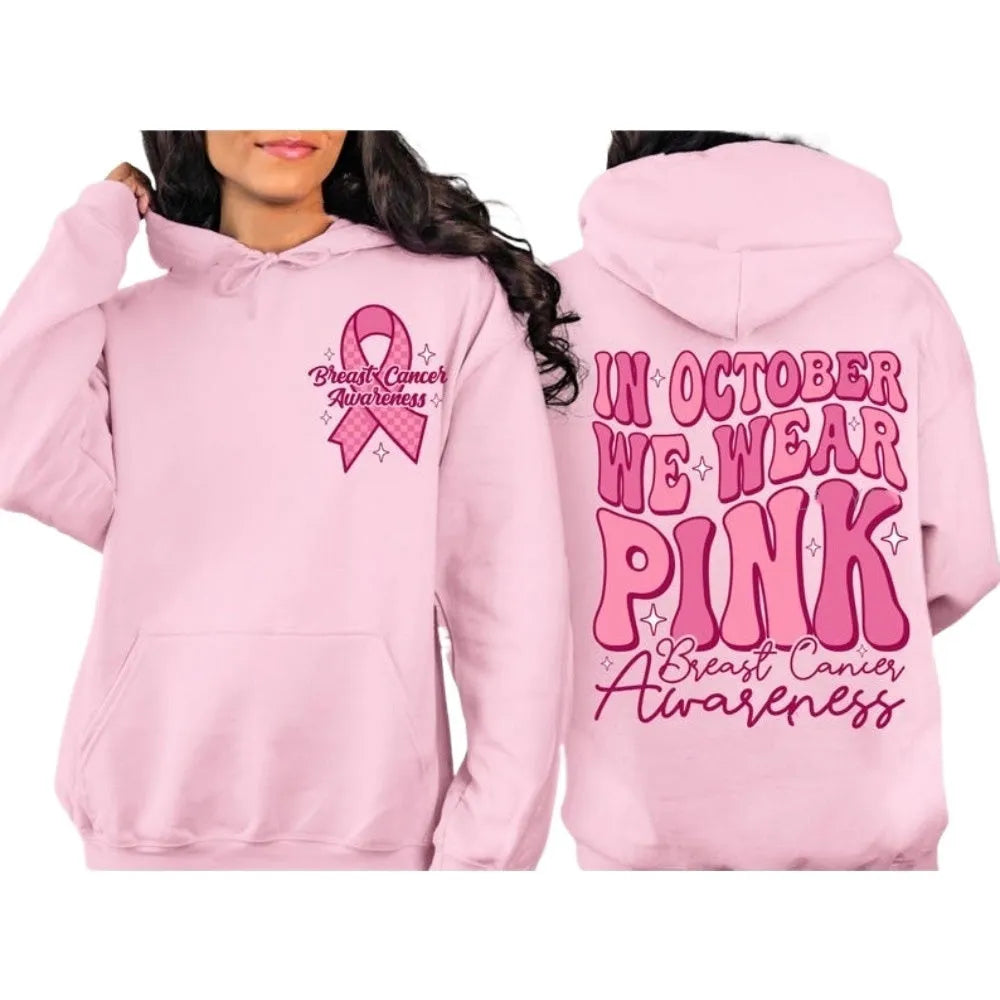 Breast cancer awareness sweatshirt with retro pattern and side seam pockets in pink, white, khaki or black