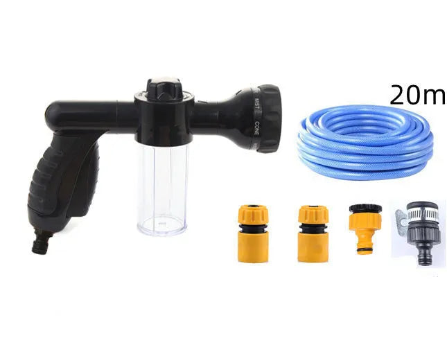 Green high-pressure foam spray gun with adjustable nozzle for car washing and garden watering