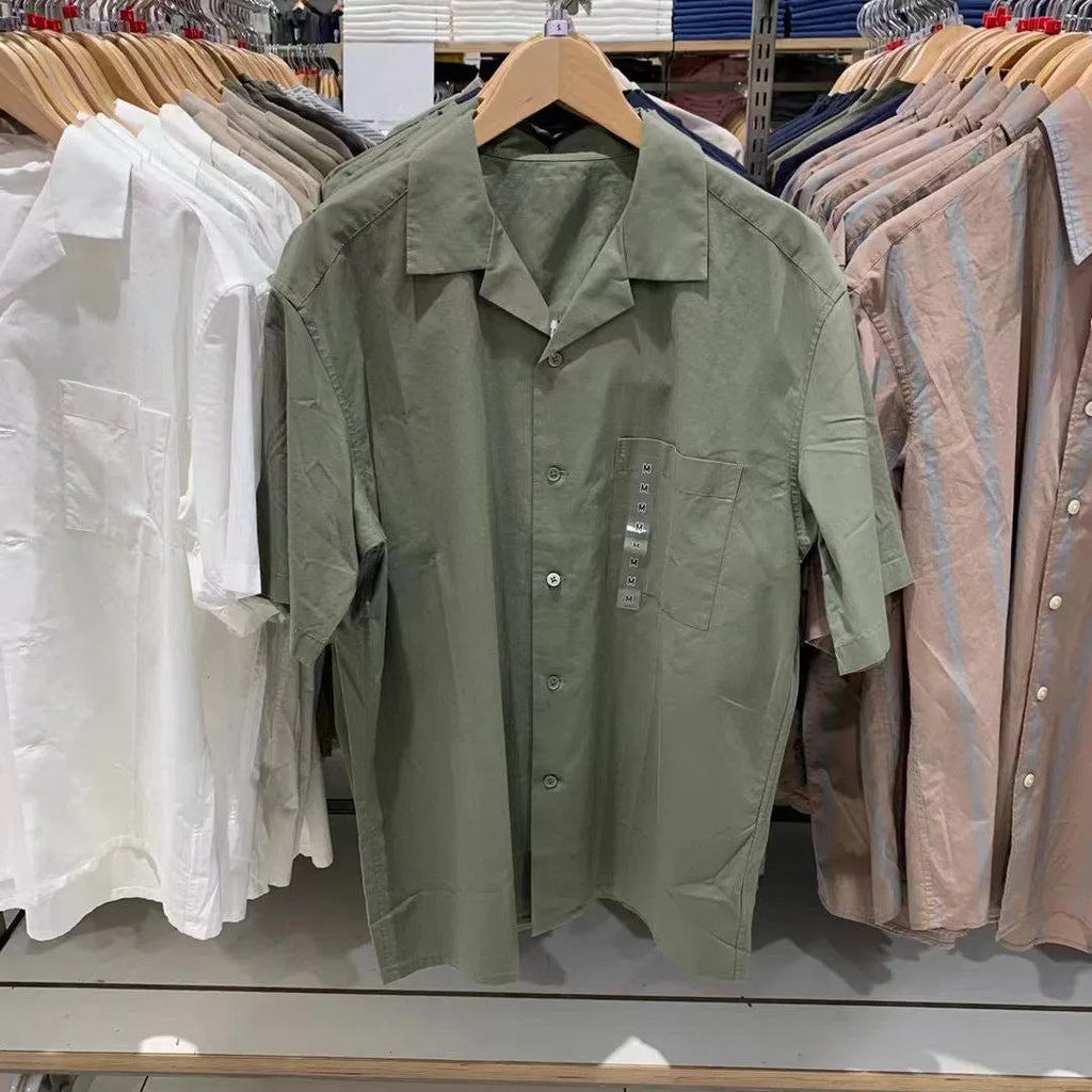 Men's modal cotton open collar casual shirt in beige colour with cardigan style
