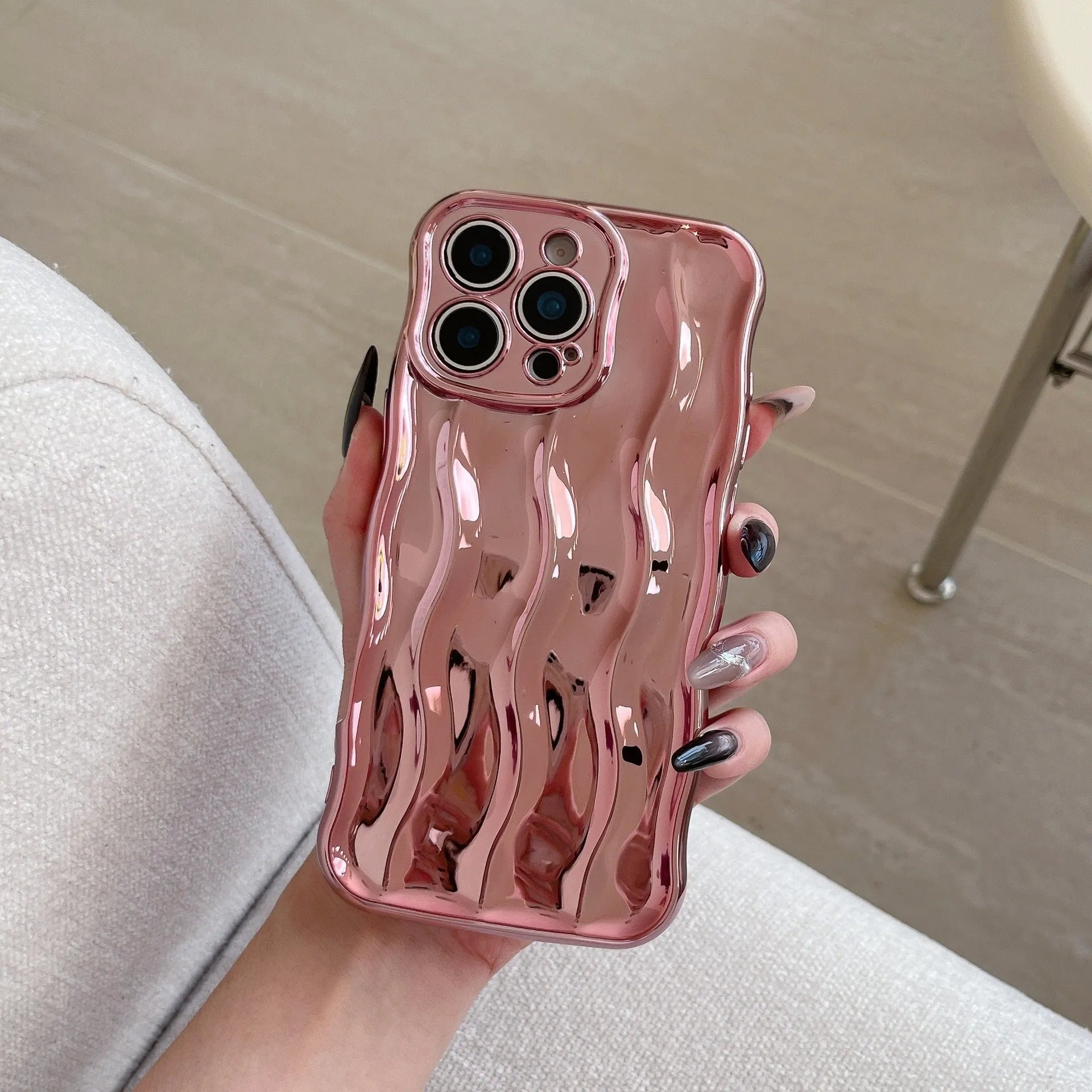 Electroplating three-dimensional wave stripe TPU phone case for iPhone 17 series in multiple colour options