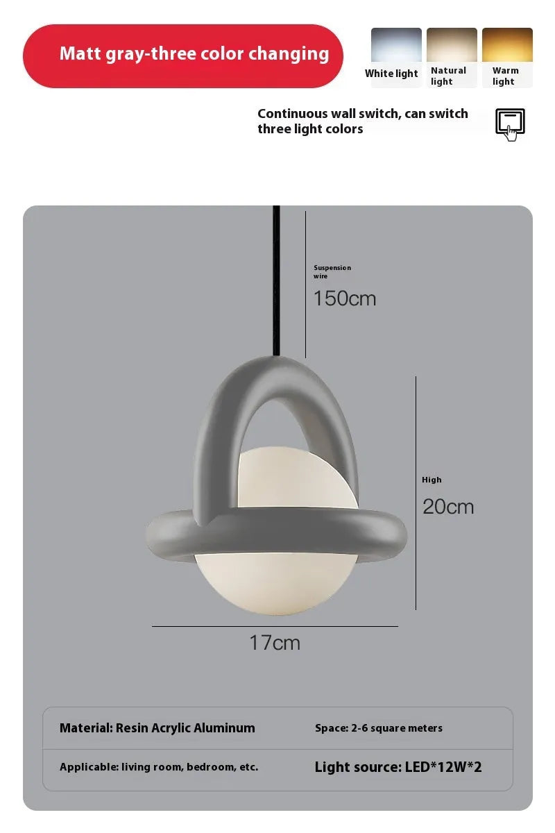 Minimalist Scandinavian bedside hanging pendant lamp in a choice of matte black, white, gray or green.