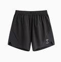 Black and blue four-point stretch running shorts with laser punching stitching on a mannequin.