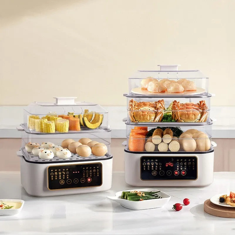 28 litre household electric steamer with stainless steel rack and PP liner, dimensions 420x280x250mm