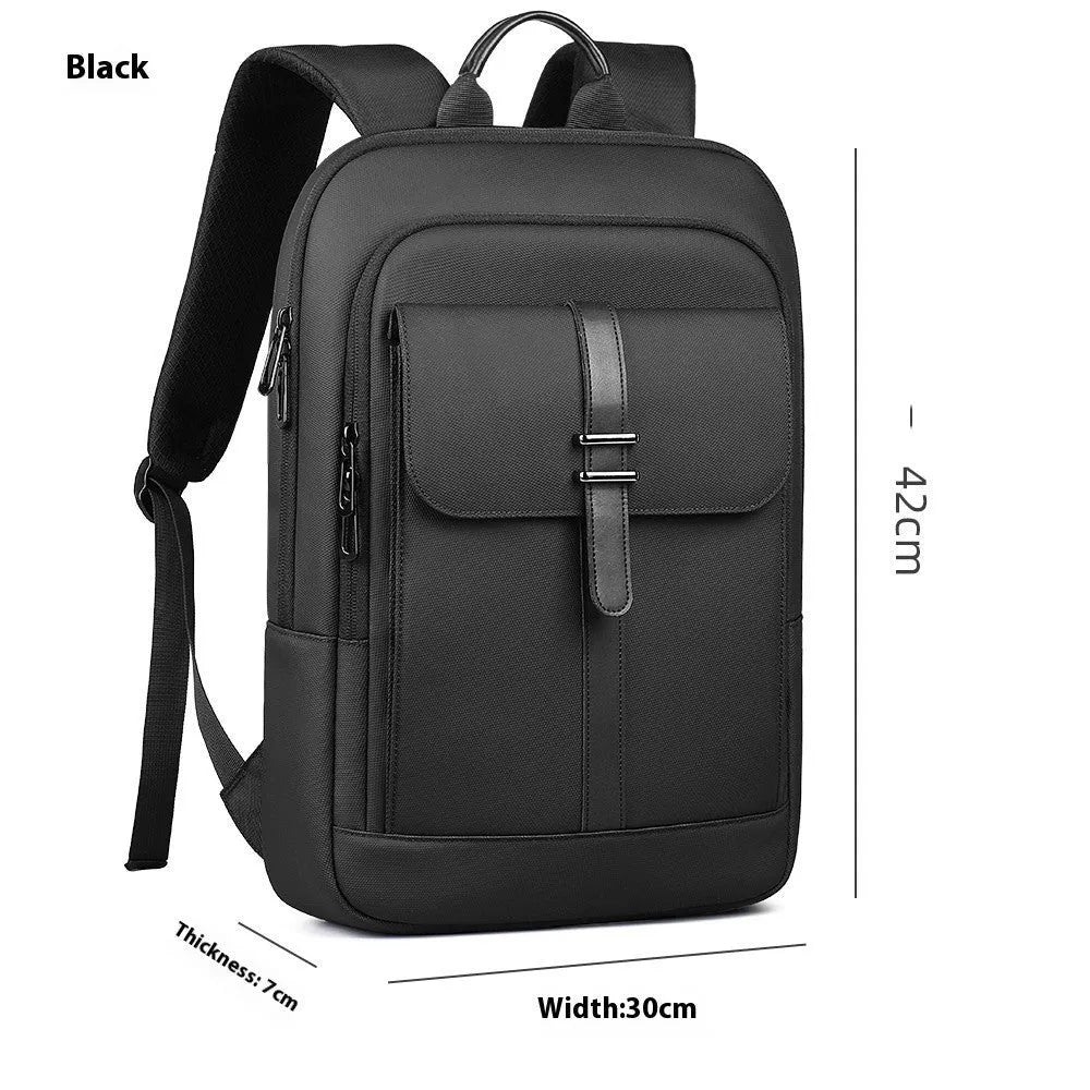 Black Oxford cloth backpack with sewing line detailing for urban commuting