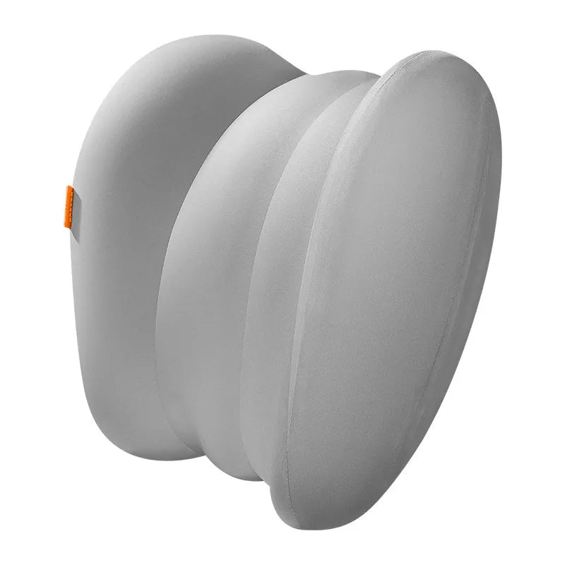 Grey and orange car head restraint neck guard with matching waist pillow