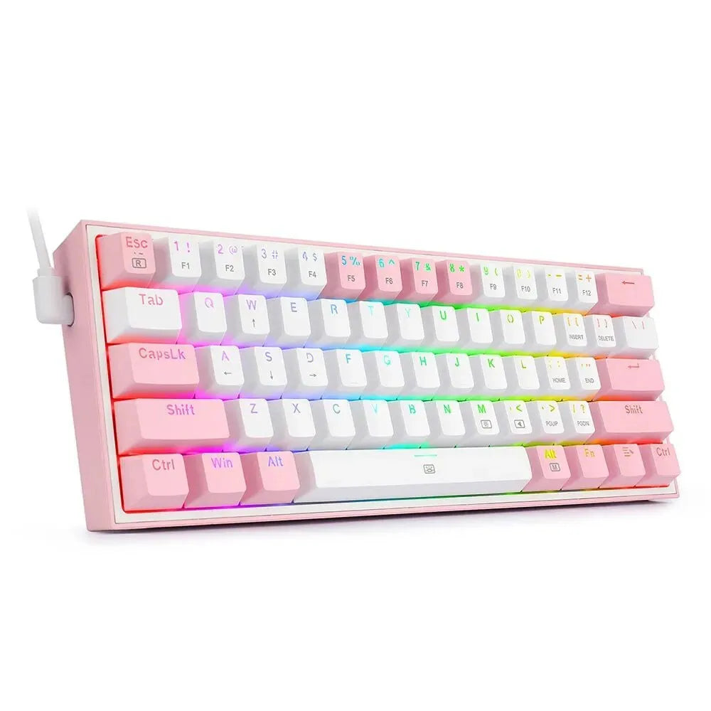 Fizzgear K617 white pink RGB mechanical keyboard with dual keycaps and multimedia controls