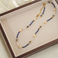 Women's Chinese retro natural stone pearl crystal necklace with adjustable chain, blue natural stone stringed pearls style