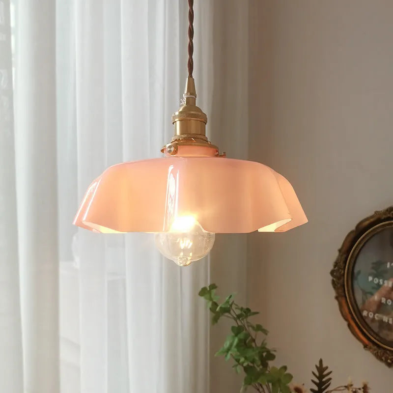 Medieval brass flower bud French chandelier with glass body and adjustable chain in light blue colour option