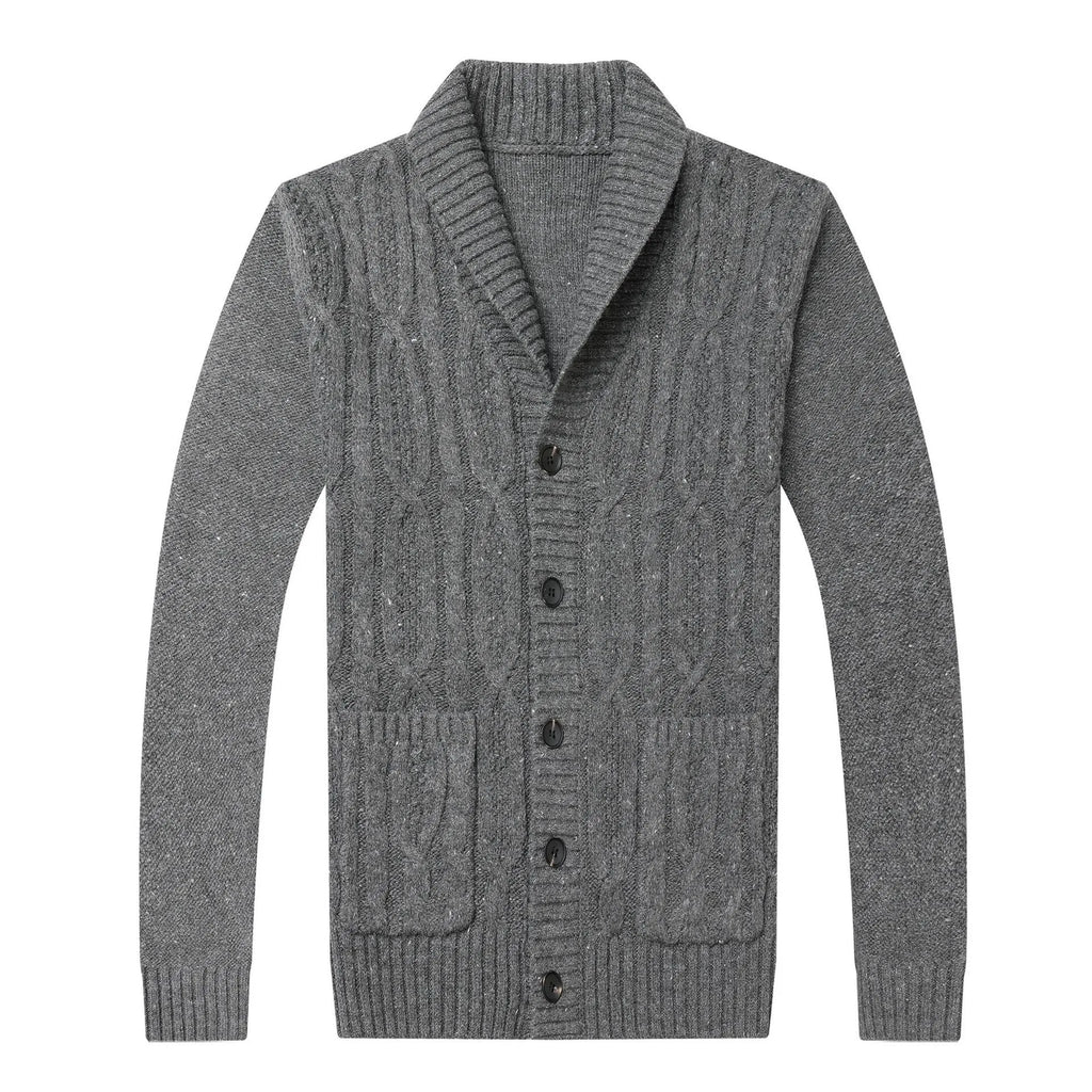 Men's Korean style jacquard knitted cardigan jacket in black colour with straight cut design