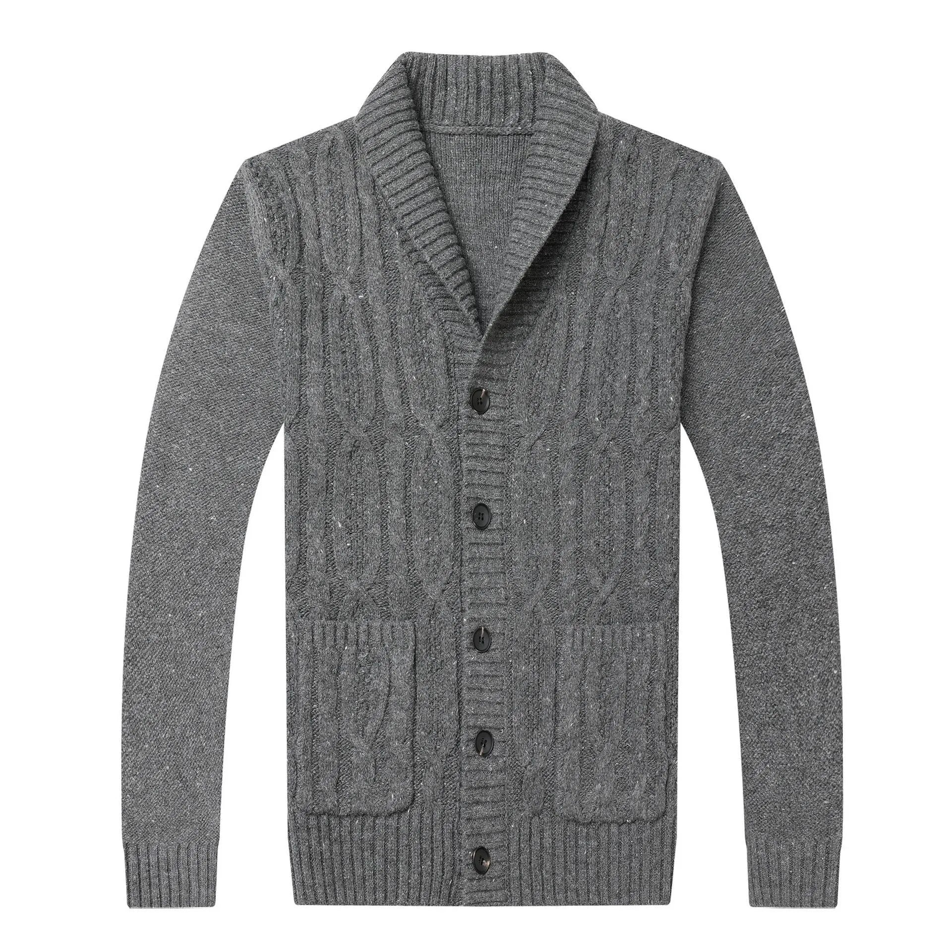 Men's Korean style jacquard knitted cardigan jacket in black colour with straight cut design