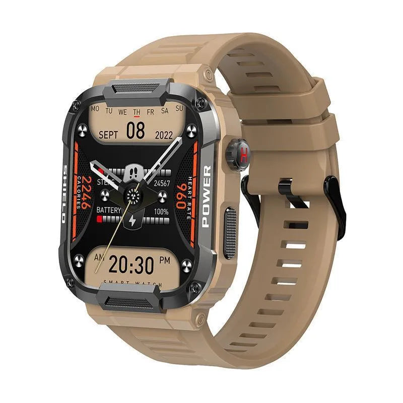 Smart three-proof watch with HD large screen, Bluetooth calling, and health sensors on a wrist